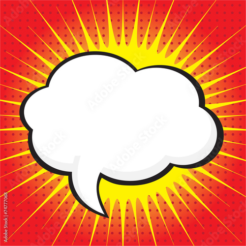 Blank comic speech bubble in pop art style on burst background