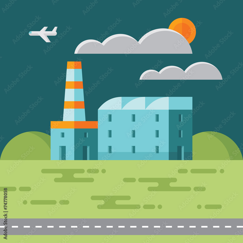 Industrial factory building - illustration in flat design style