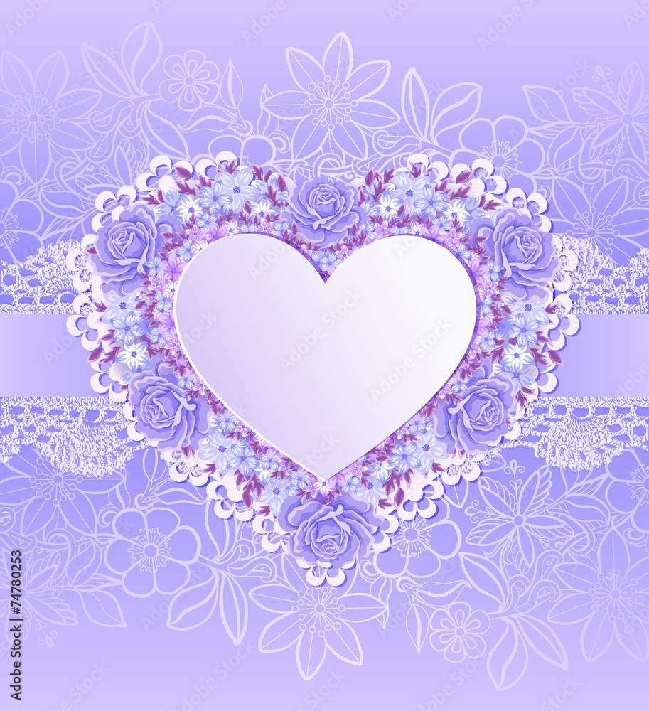 Greeting card with heart shape. Flowers Greeting card with heart shape. Flowers