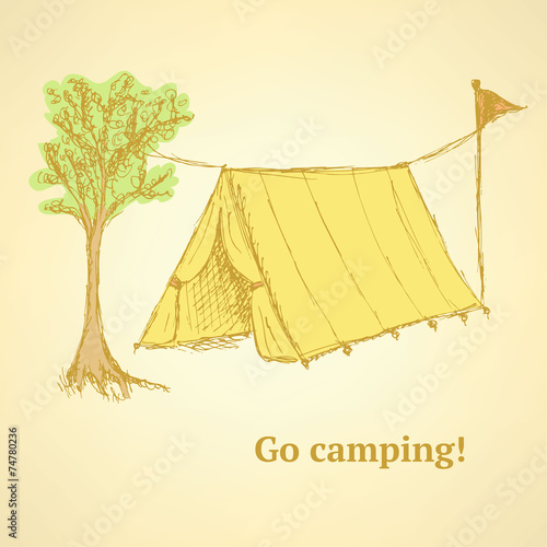 Sketch touristic tent in vintage style