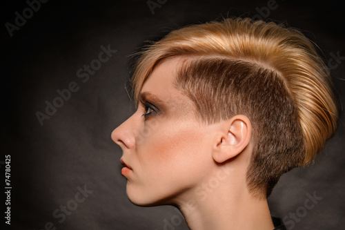 Wallpaper Mural Girl with short hair on a dark background Torontodigital.ca