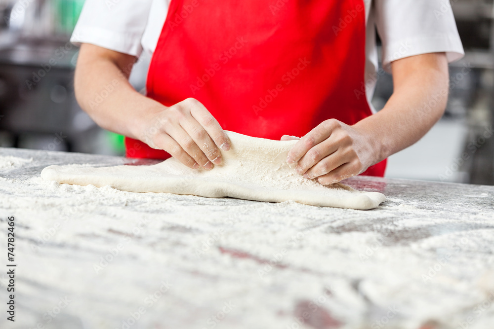 Chef Kneading Dough In Commercial Kitchen Chef Kneading Dough In Commercial Kitchen
