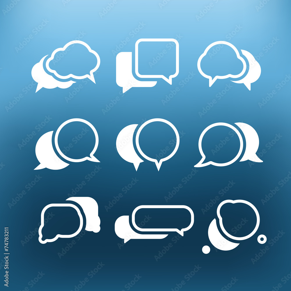 White communication cloud icons clip-art on color background White communication cloud icons clip-art on color background