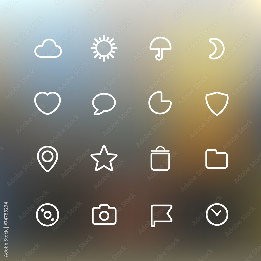 White web interface icons clip-art on color background