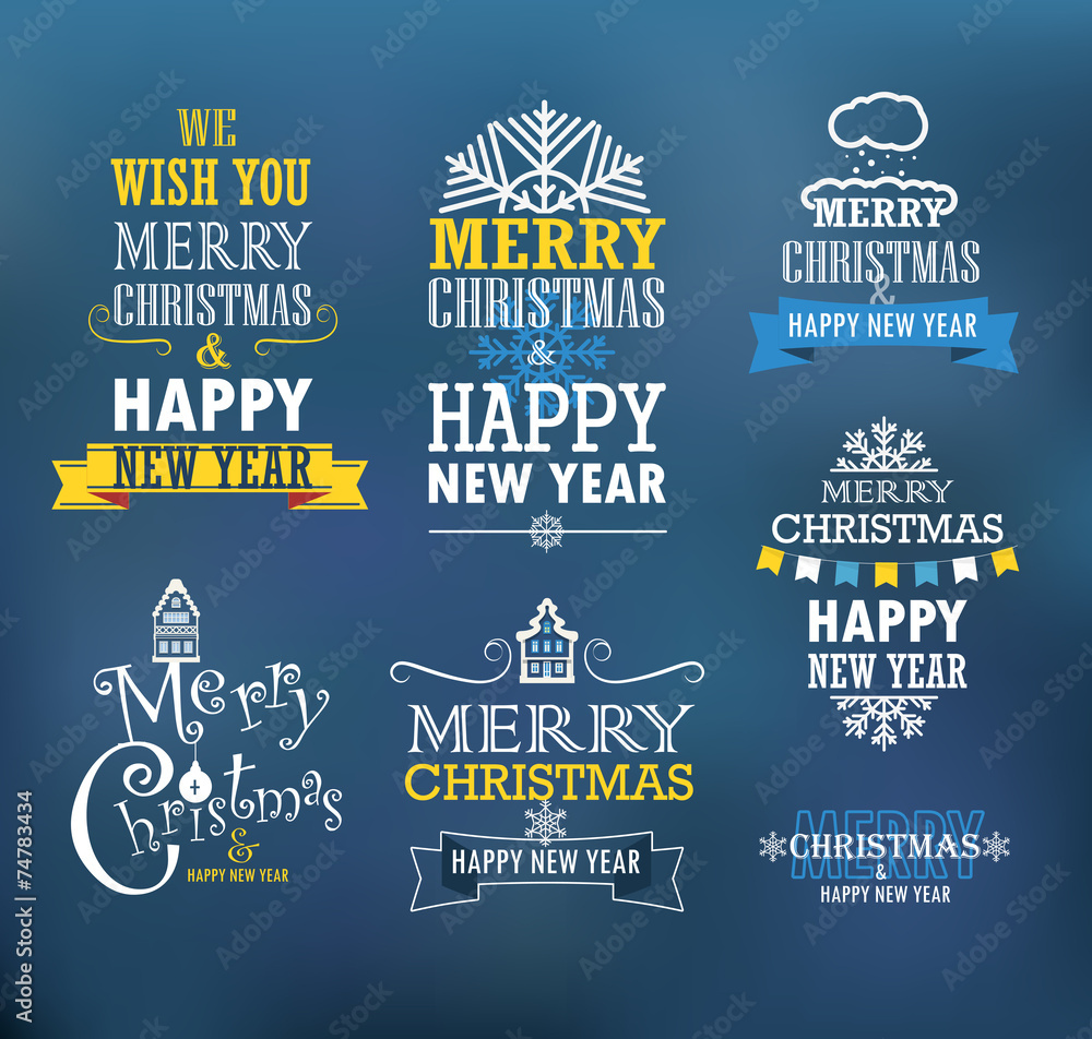 Fototapeta premium Merry Christmas and a happy New Year wishes. Design elements