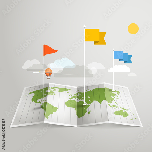 World map with different marks. Design elements
