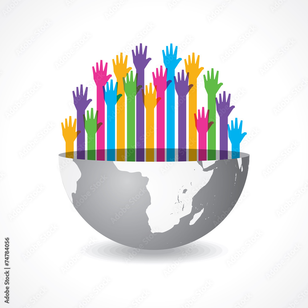 Colorful raised hand on the half earth symbol stock vector Colorful raised hand on the half earth symbol stock vector