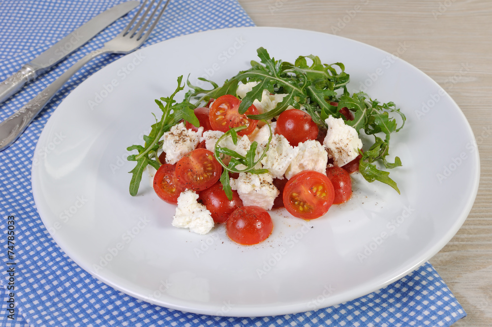 salad arugula with cherry tomatoes and mozzarella salad arugula with cherry tomatoes and mozzarella