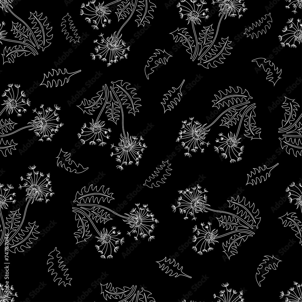 Floral seamless background with flowers and leaves of dandelion Floral seamless background with flowers and leaves of dandelion