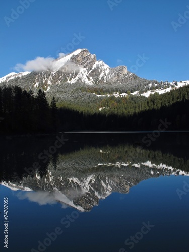 Fototapeta Naklejka Na Ścianę i Meble -  Mountain peak mirroring in lake Obersee