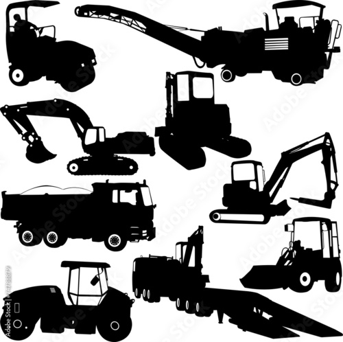 construction machines collection silhouettes - vector