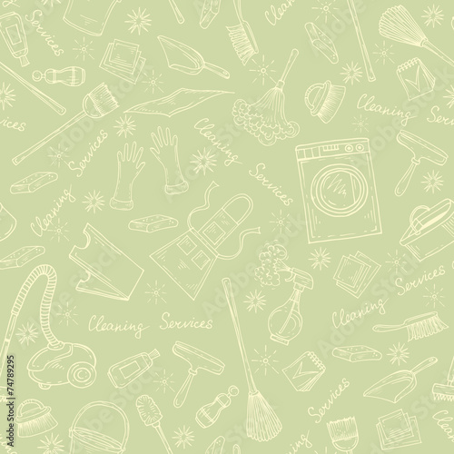 Vector pattern with symbols of cleaning services in green