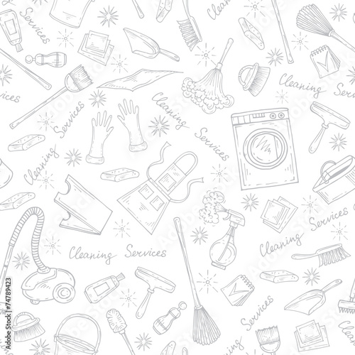 Vector pattern with symbols of cleaning services in white