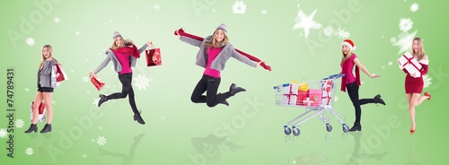 Composite image of stylish blonde holding shopping bags