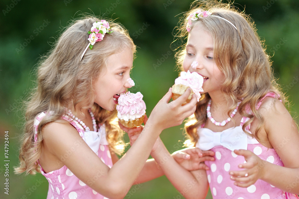 Foto de Portrait of two little girls twins do Stock