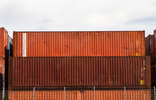 View of cargo container docks located in Lisbon, Portugal.