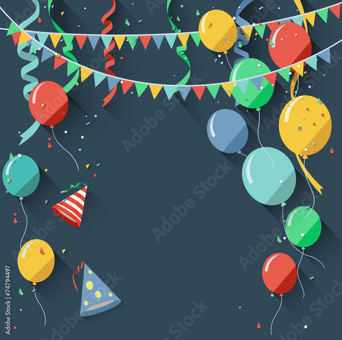Birthday background with flying balloons/flat design style