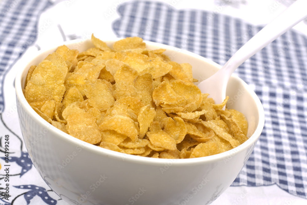 Healthy breakfast, plate with sweet cornflakes Healthy breakfast, plate with sweet cornflakes
