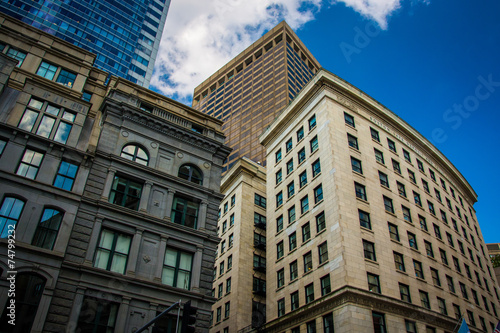 Buildings along Franklin Street in Boston  Massachusetts.