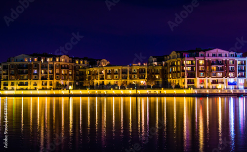 Buildings on the waterfront at night in the Inner Harbor  Baltim
