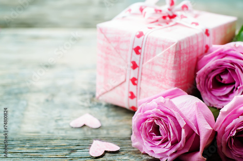 Valentine's background with a gifts, flowers and card