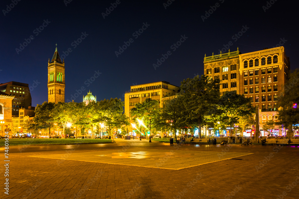 Copley Square at night, in Boston, Massachusetts.