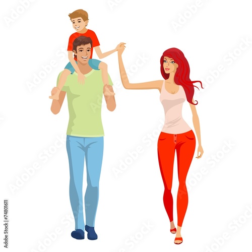happy family walking