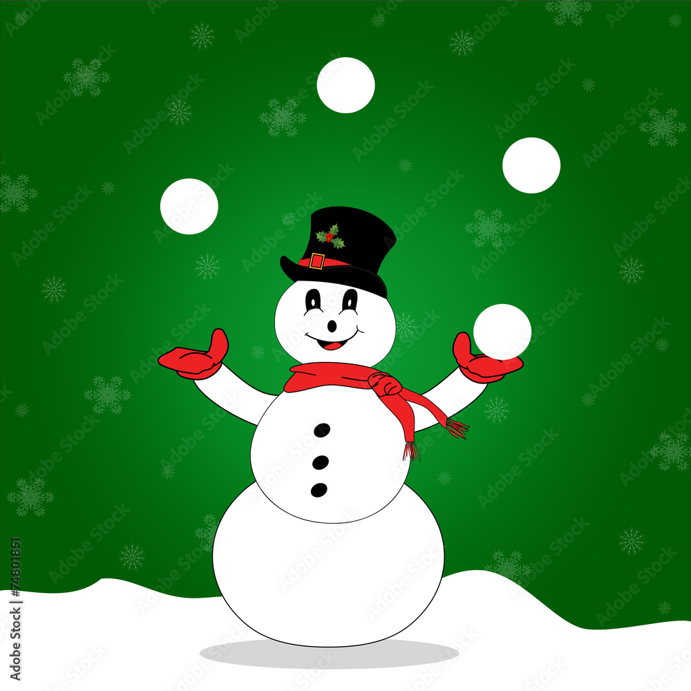 Juggling Snowman Over a Snowy Green Background Stock Vector Adobe Stock