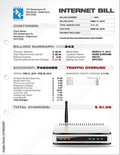 Internet ISP Expenses Bill Document Template with Router