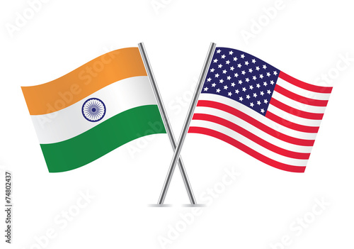 American and Indian flags. Vector illustration.