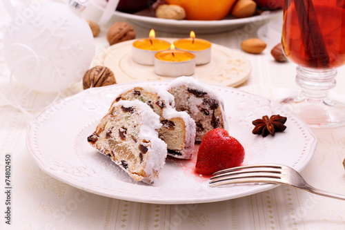 Christmas stollen cake with mulled wine