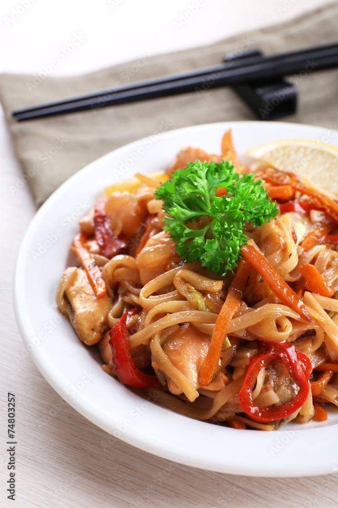 Chinese noodles with vegetables and seafood Chinese noodles with vegetables and seafood