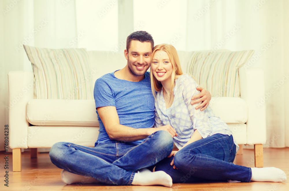 smiling happy couple at home smiling happy couple at home