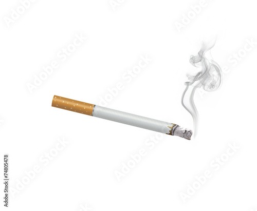 Cigarette with smoke isolated on white background