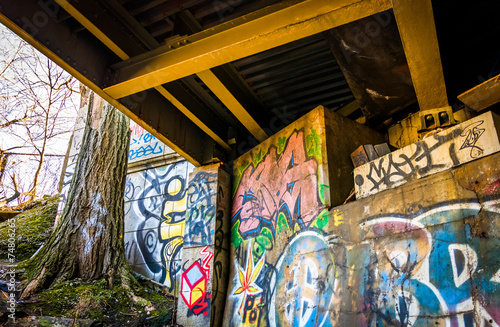 Graffiti under the Howard Street Bridge in Baltimore, Maryland.