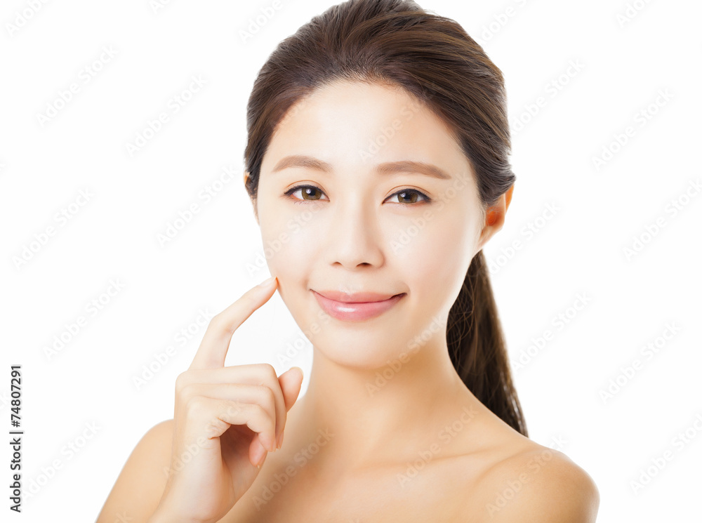 smiling beautiful young woman face isolated on white smiling beautiful young woman face isolated on white