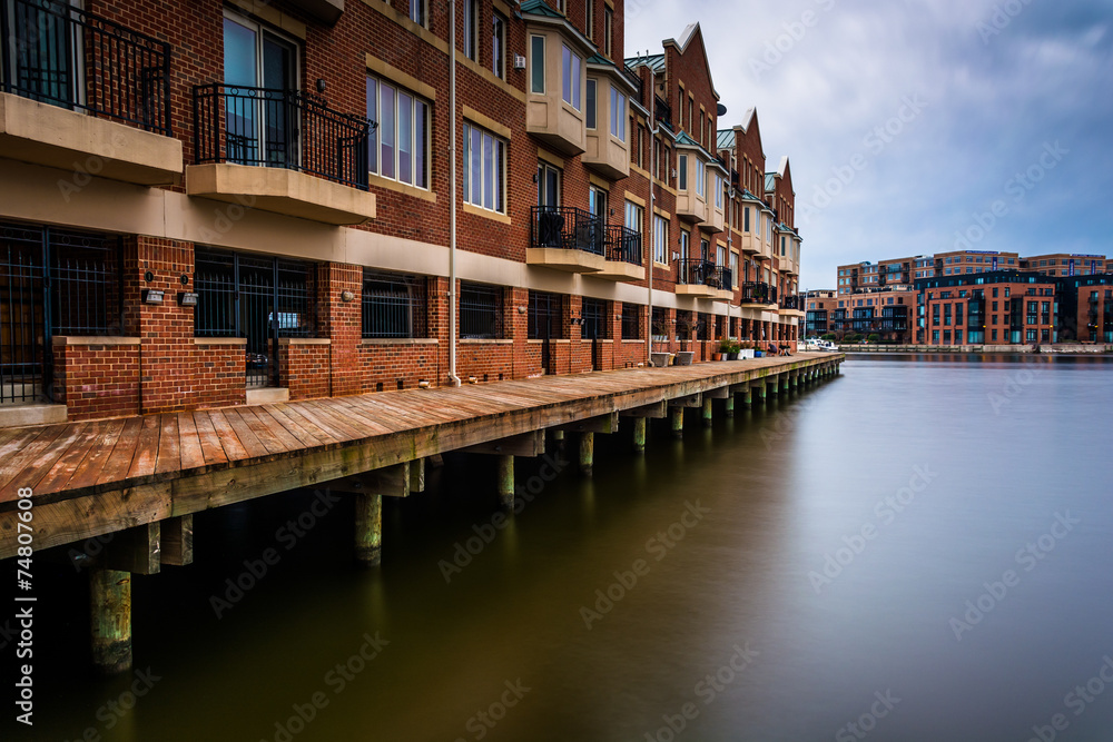 Long exposure of waterfront condominiums in Fells Point, Baltimo