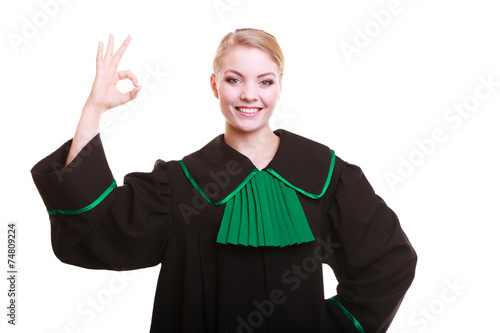 Female lawyer attorney wearing classic polish black green gown