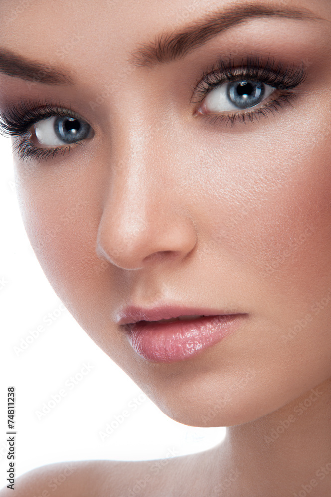 Close up beauty portrait of young girl with blue eyes Close up beauty portrait of young girl with blue eyes