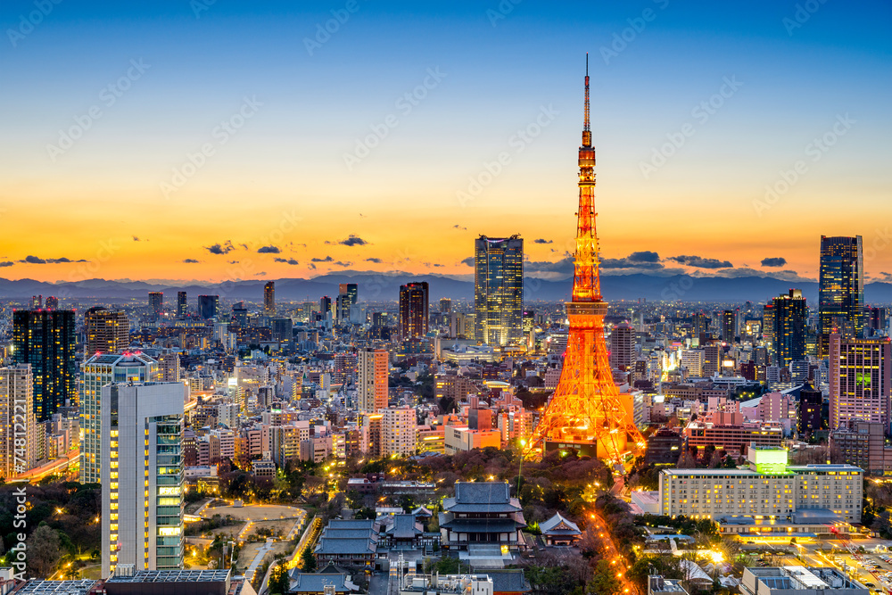 Naklejka premium Tokio, Japonia Skyline w Tokyo Tower