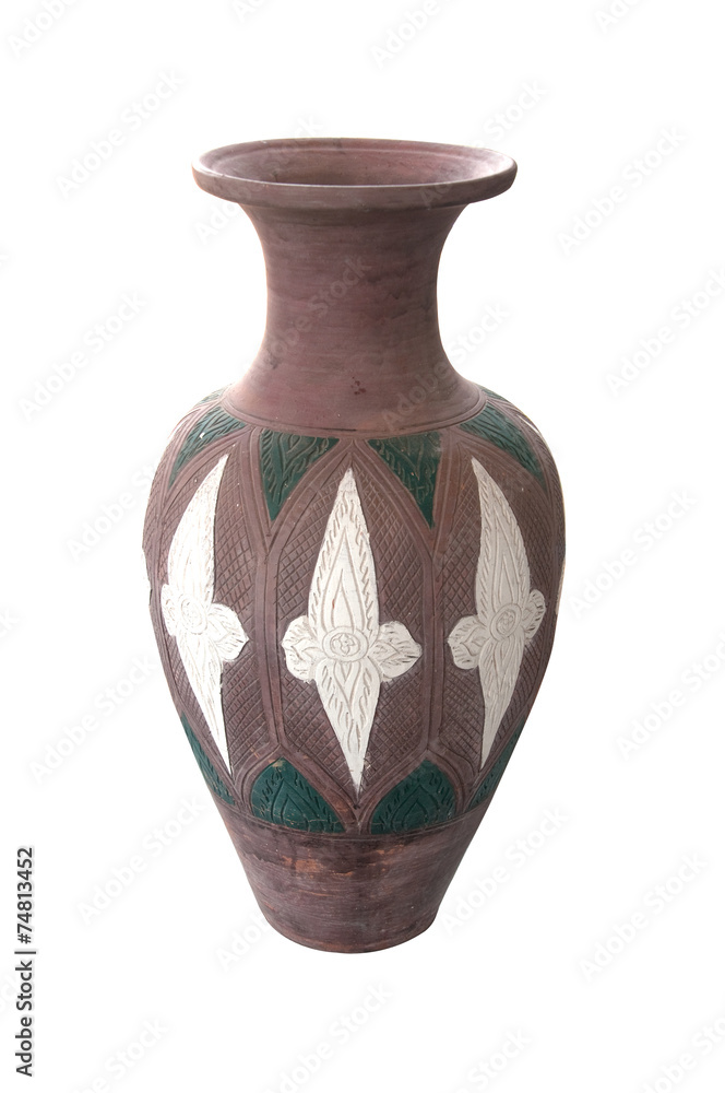 vintage  vase with carved ornament (Thai Earthenware)