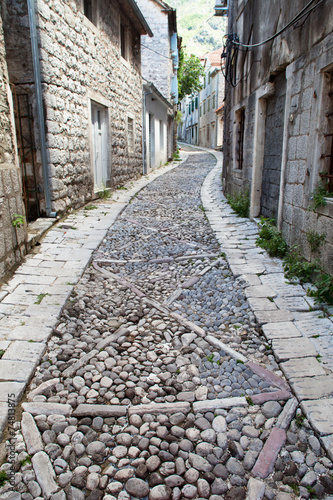 Stone paved street in Risan  Montenegro