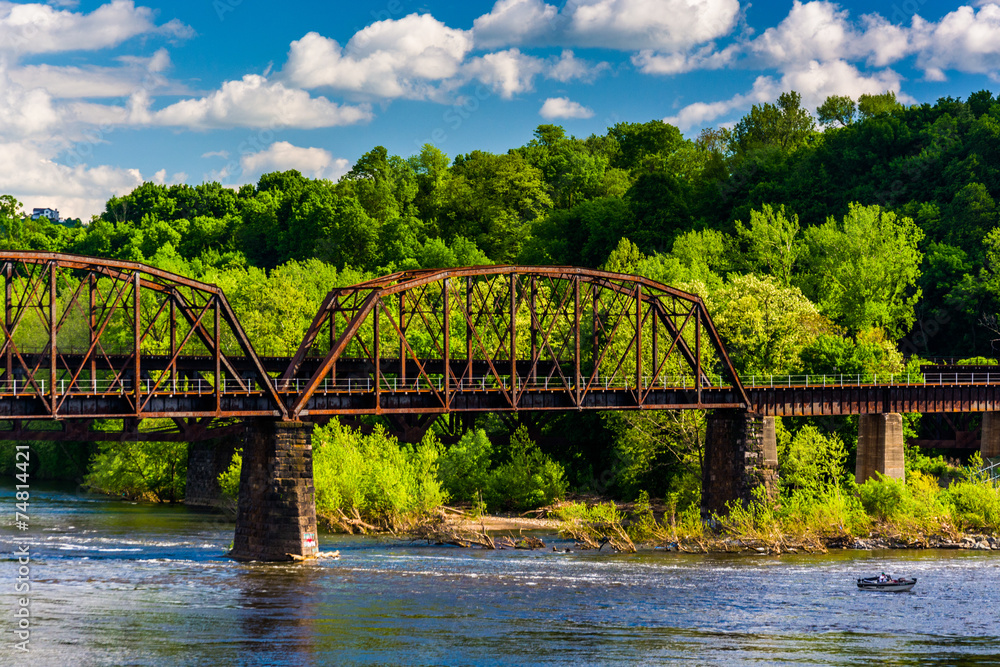A railroad bridge over the Delaware River in Easton, Pennsylvani A railroad bridge over the Delaware River in Easton, Pennsylvani