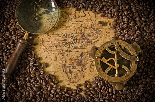 Фотография coffee bean  with map