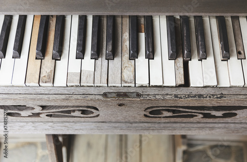 Vintage wooden piano key close up