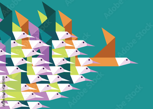 Geometric Group of birds. Leadership and Competition concept.