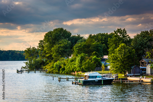 Картината върху платно Boats and docks along the Back River in Essex, Maryland.