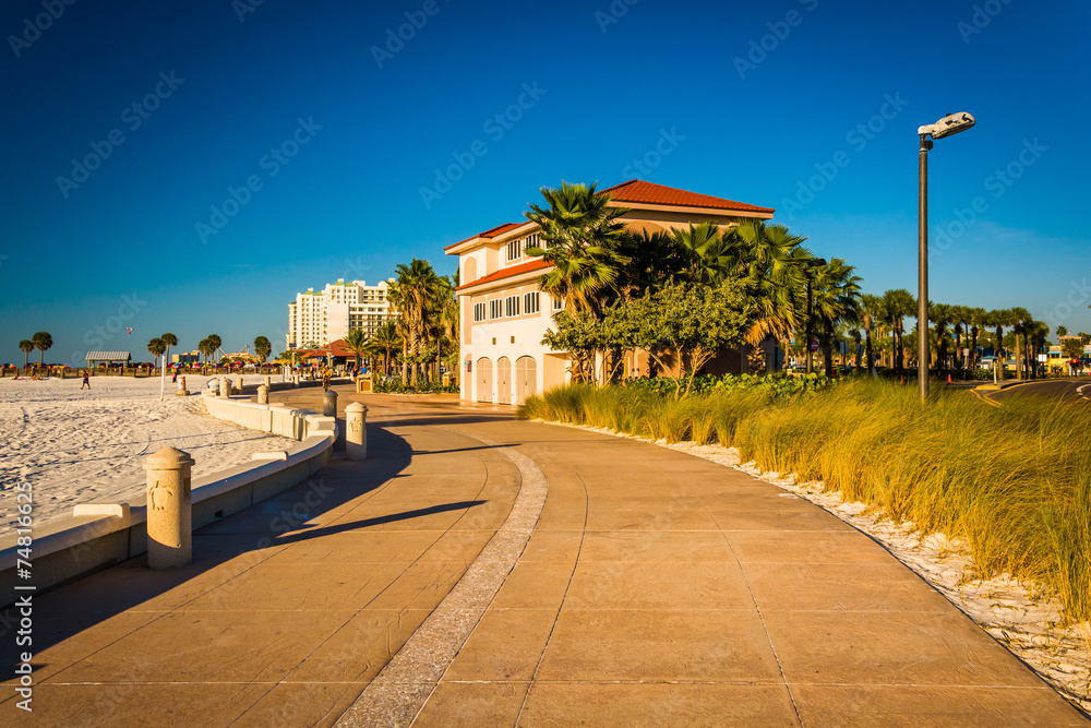 Building and the beach along a path in Clearwater Beach, Florida