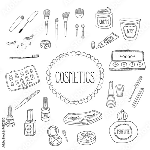 Beauty and cosmetics icons doodles