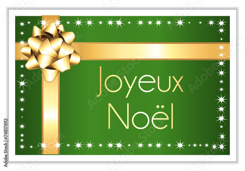 Joyeux noël. Carte verte et dorée.